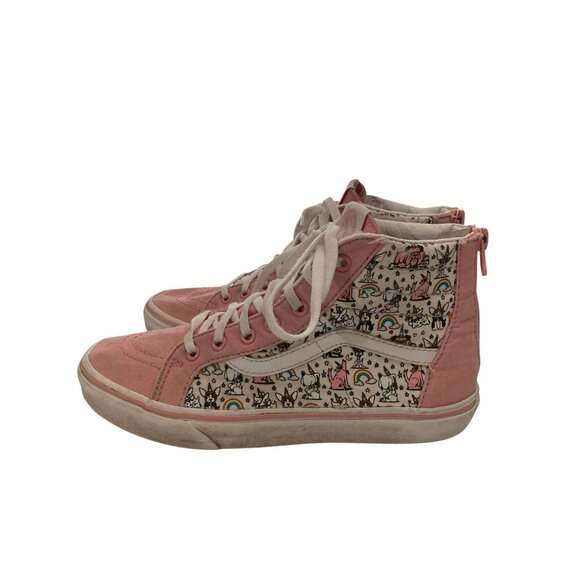 Vans US Juniors size 5.5 High Top Sneakers Pink & White With Cartoon Pattern - Picture 4 of 8